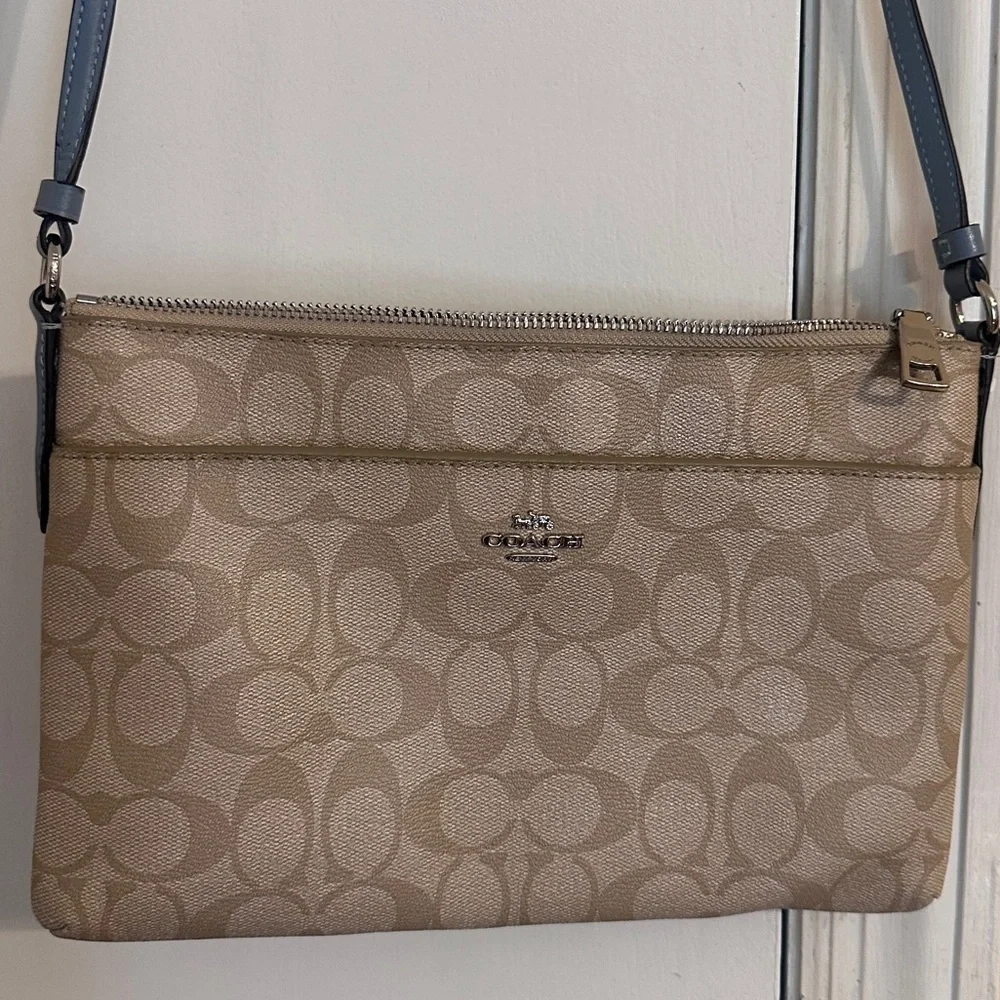 Coach Signature East West Pop Crossbody Handbag Light Khaki/Blue 101/2x7" - Picture 3 of 15